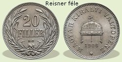 1906-os 20 fillér - (1906 20 fillér) Reisner József vésnök