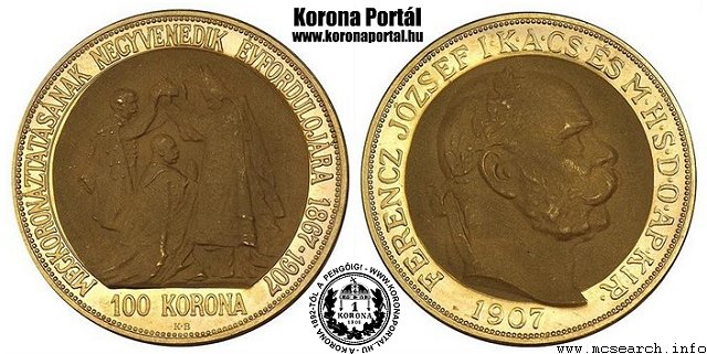 1907-es utnveret arany 100 korons jelzs nlkli uv