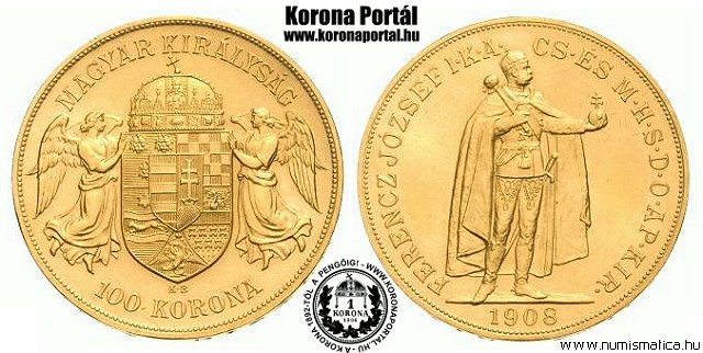 1908-as utnveret arany 100 korons