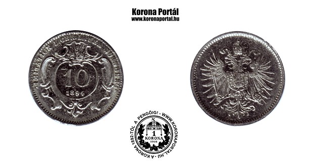 1894-es osztrák ezüstözött cink miniatűr 10 filléres (mini érme)