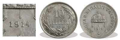 1914-es ezüst próbaveret 10 filléres