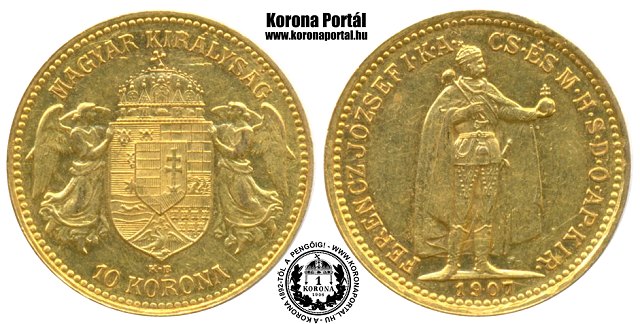1907-es arany 10 korons nyitott "A"