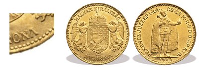 1909-es arany 10 koronás nyitott "A"