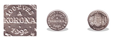 1992-es ezüst miniatűr 10 koronás (mini érme) 100 éves a korona 1992
