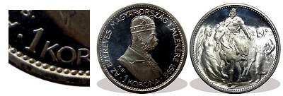 1896-os Milleneumi ezüst utánveret 1 koronás