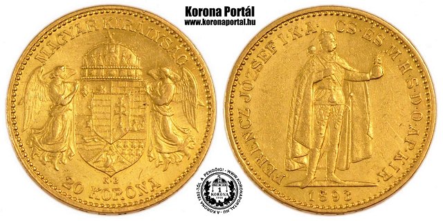 1893-as arany 20 korons kiskirly vltozata