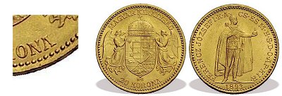 1893-as arany 20 koronás nyitott "A"
