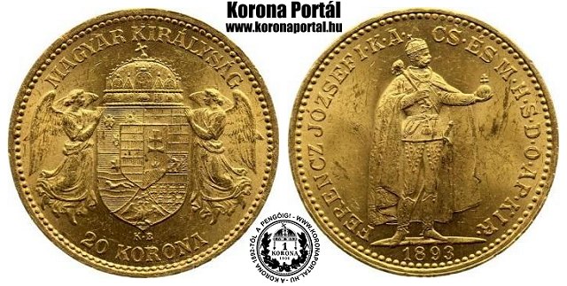1893-as arany 20 korons nyitott "A"