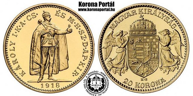 1918-as IV. Kroly arany utnveret 20 korons peremben jellt