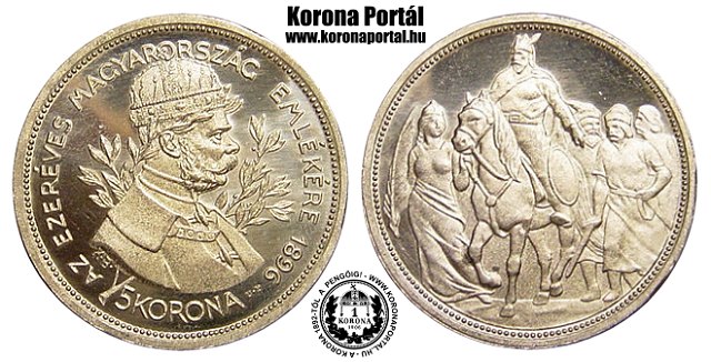 1896-os Milleneumi ezst utnveret 5 korons