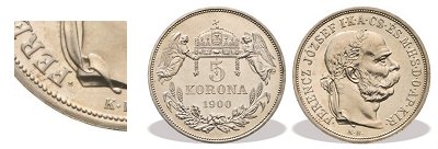 1900-as ezüst rozettás utánveret 5 korona
