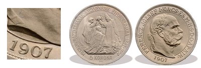 1907-es ezüst utánveret koronázási 5 korona
