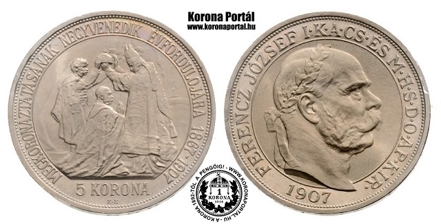 1907-es ezst utnveret koronzsi 5 korona