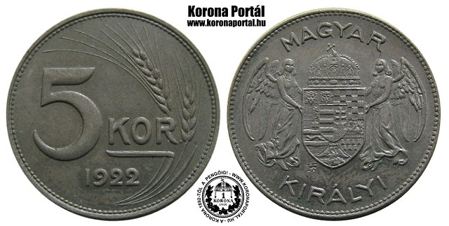 1922-es nikkel prbaveret 5 korons