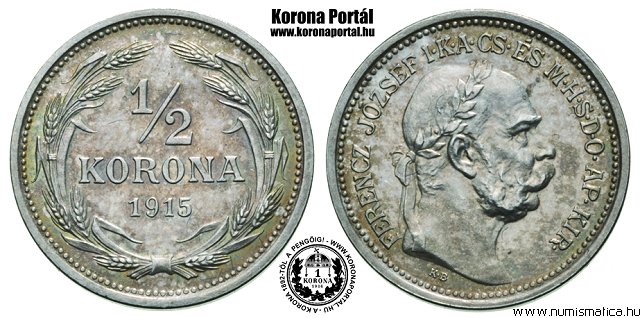 1915-s ezst fl korons prbaveret (1/2 korona)