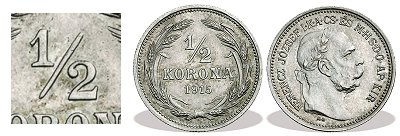 1915-ös ezüst fél koronás próbaveret (1/2 korona)
