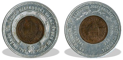 1895-ös bronz 1 filléres érmebetétes szerencse talizmán - 43 Uralkodási év I. Ferencz József Király 80. Születésnapja